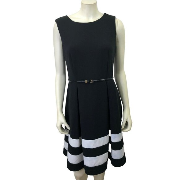 CALVIN KLEIN SLEEVELESS BELTED FIT & FLARE DRESS size‎ 8 - Picture 1 of 9